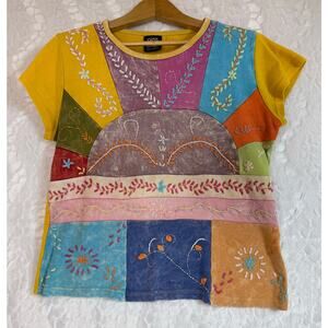 Shop Therapy Nepal Boho Colorful Patchwork Hippie Import T-Shirt Yellow Large**